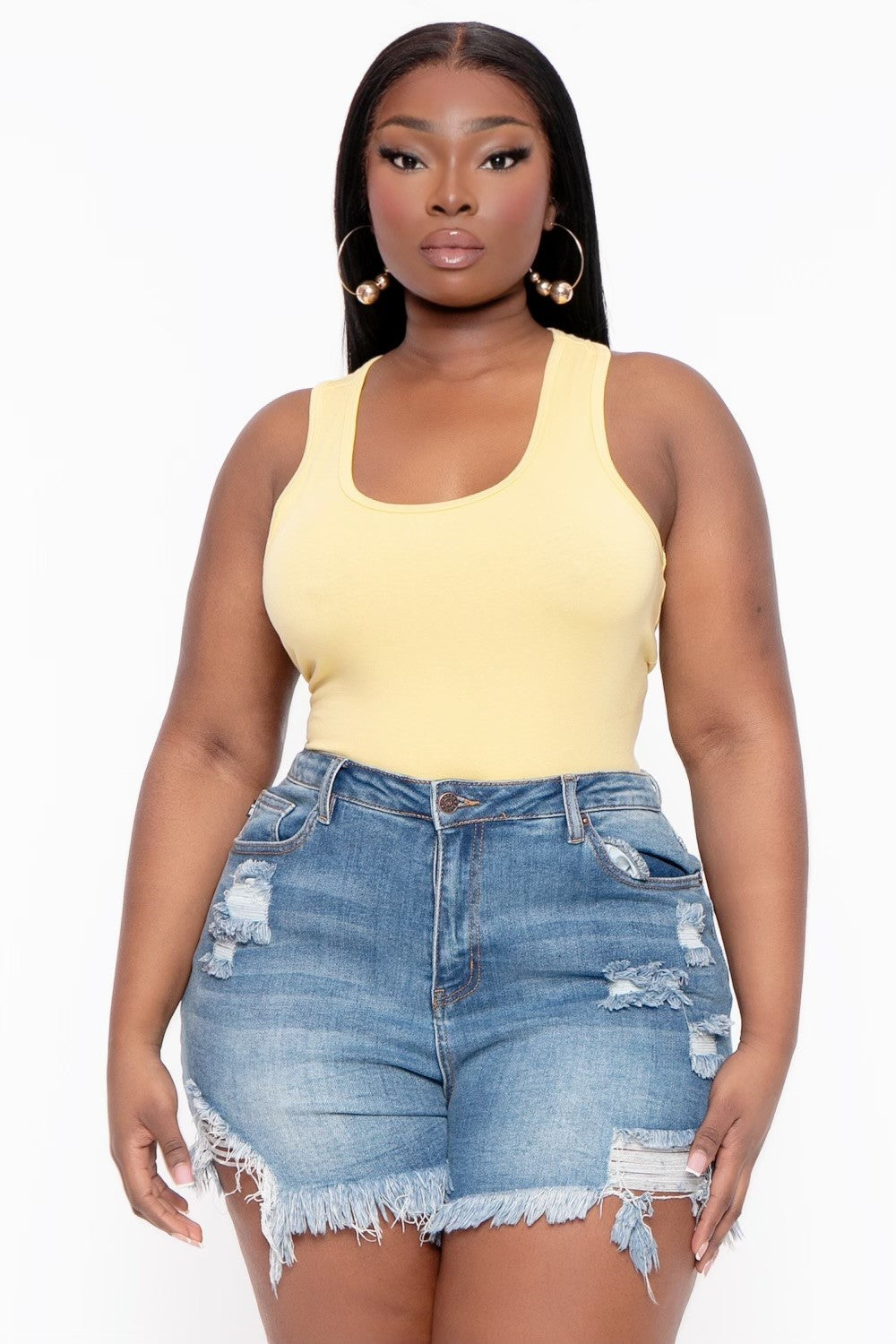 Plus Size Racerback Tank Bodysuit - Yellow – Curvy Sense