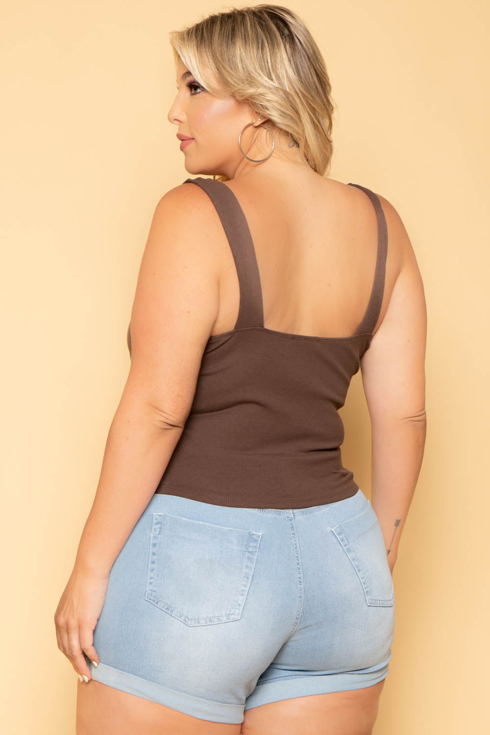 Ambiance Tops Plus Size Ribbed Cropped Top - Brown
