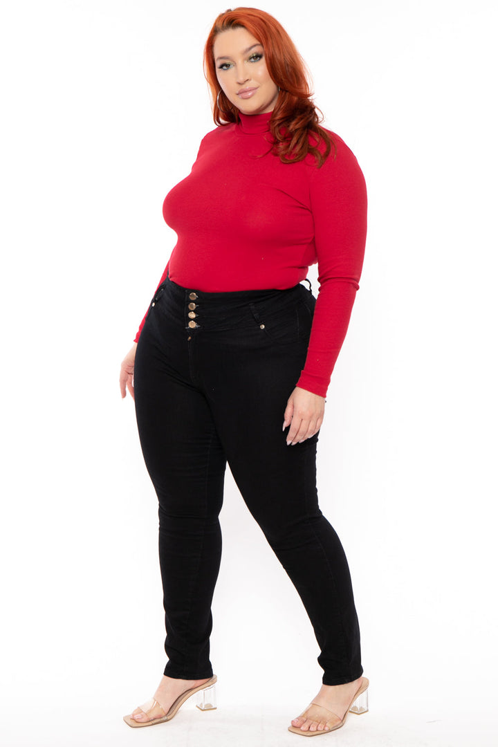 Ambiance Tops Plus Size Ribbed Turtleneck Top - Red