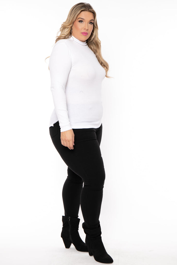 Ambiance Tops Plus Size Ribbed Turtleneck Top - White