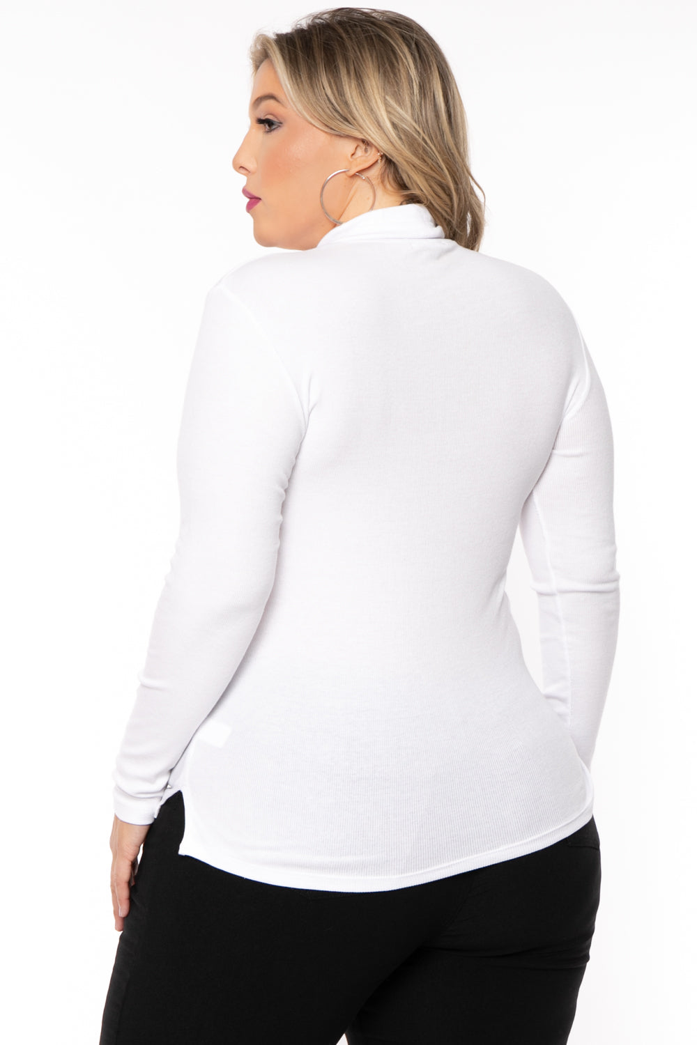 Ambiance Tops Plus Size Ribbed Turtleneck Top - White