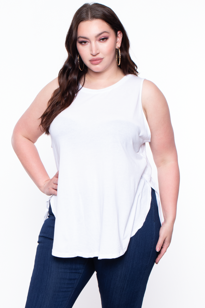 Plus Size Sleeveless Basic Top - White - Curvy Sense