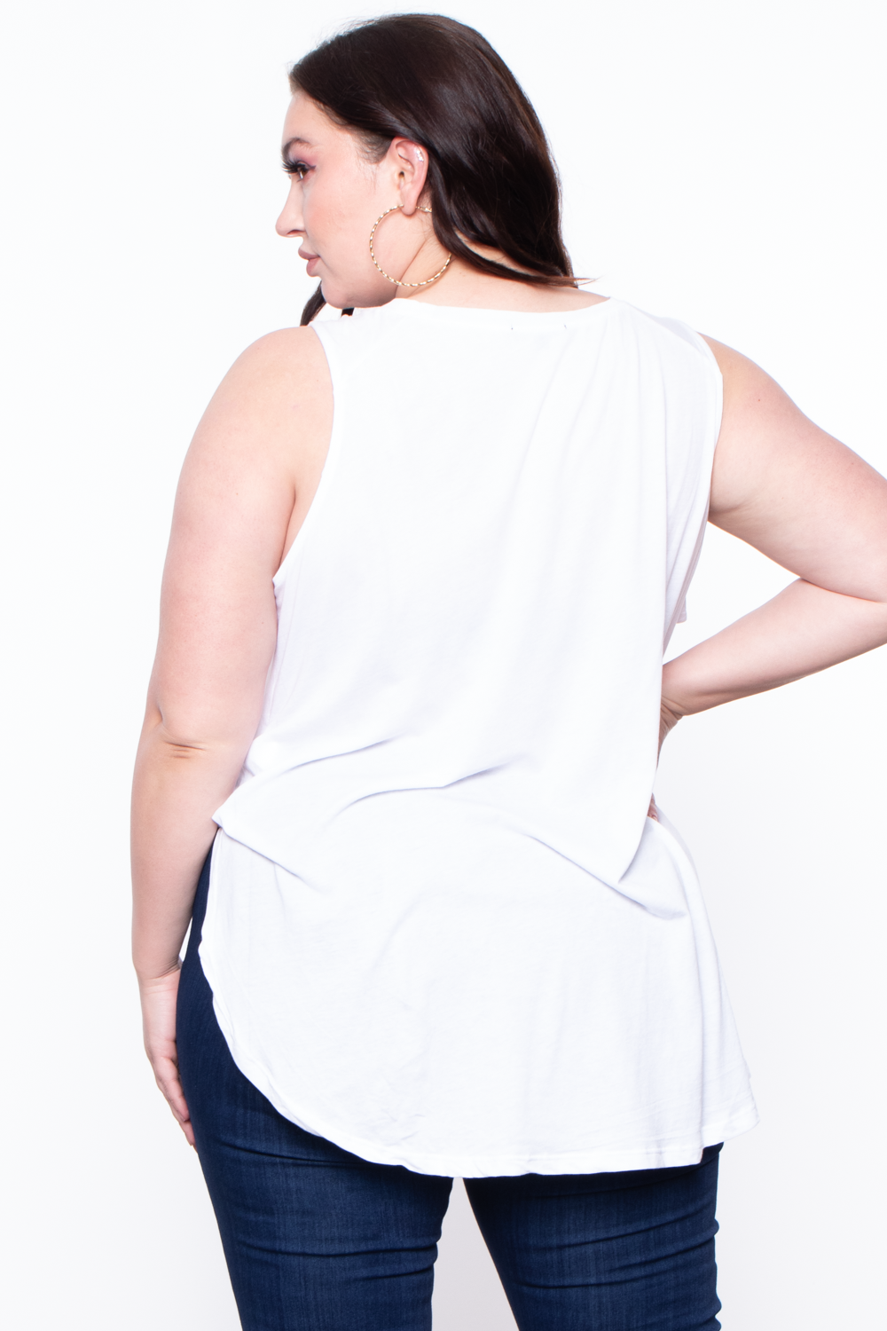 Plus Size Sleeveless Basic Top - White - Curvy Sense