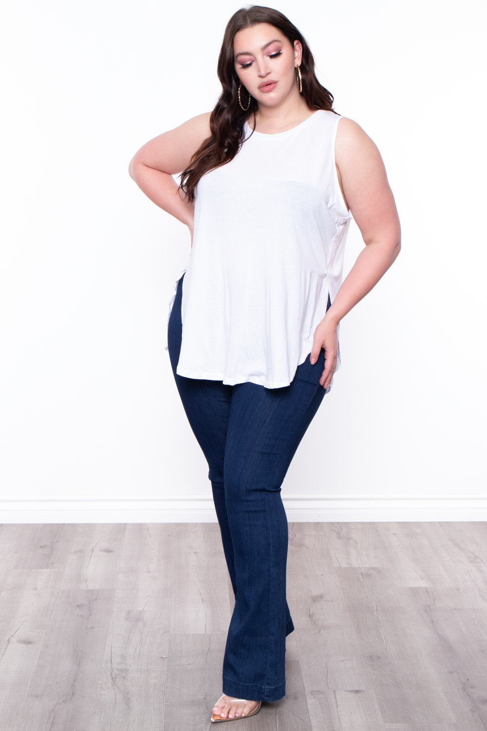 Plus Size Sleeveless Basic Top - White - Curvy Sense