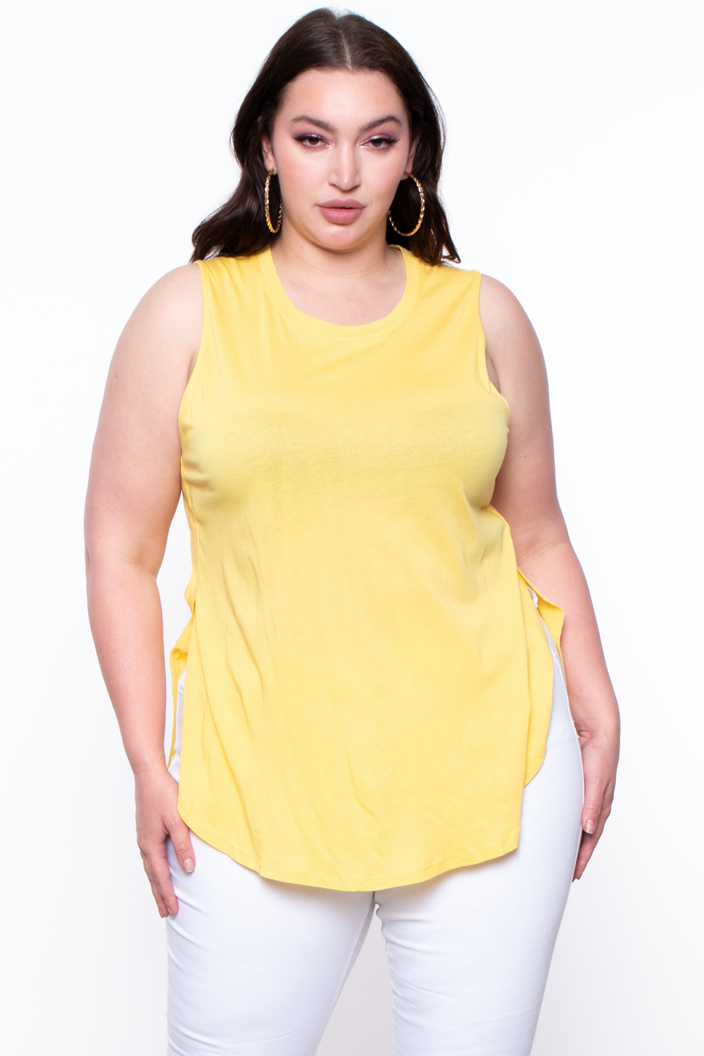 Plus Size Sleeveless Basic Top - Yellow - Curvy Sense