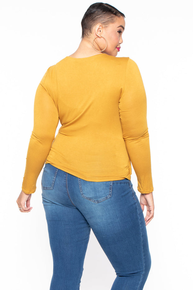 Ambiance Tops Plus Size Surplice Top - Mustard