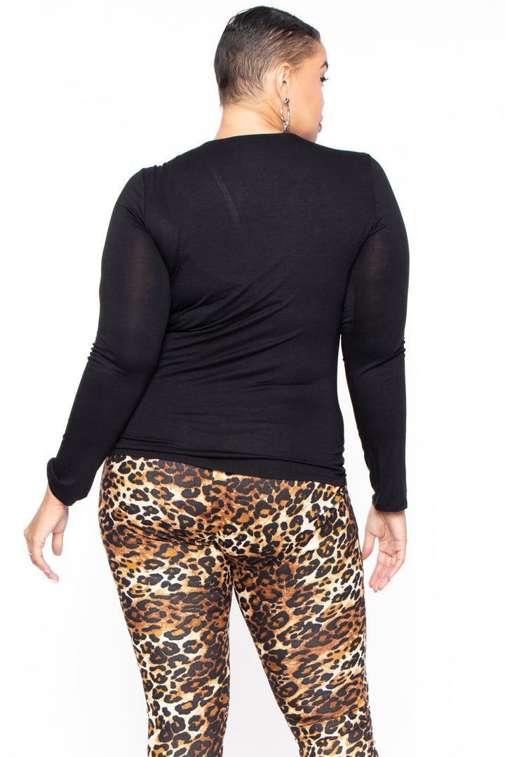 Ambiance Tops Plus Size Twist Front Top - Black