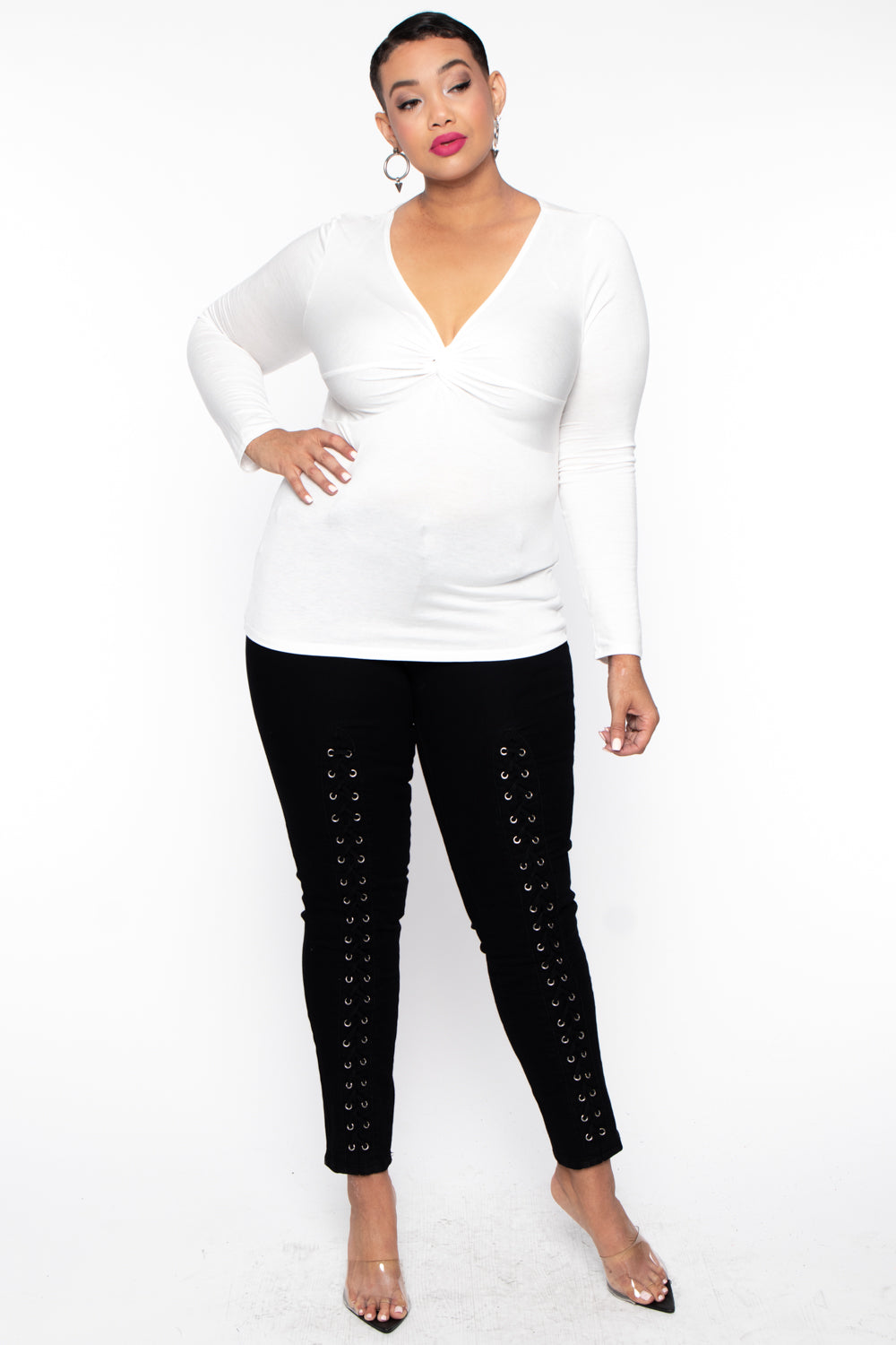 Ambiance Tops Plus Size Twist Front Top - Ivory